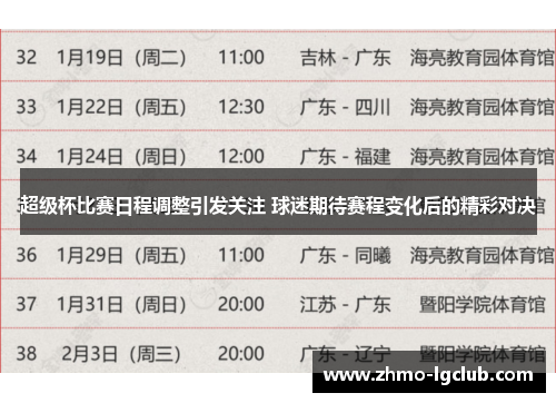 超级杯比赛日程调整引发关注 球迷期待赛程变化后的精彩对决