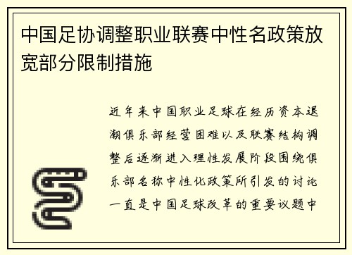 中国足协调整职业联赛中性名政策放宽部分限制措施